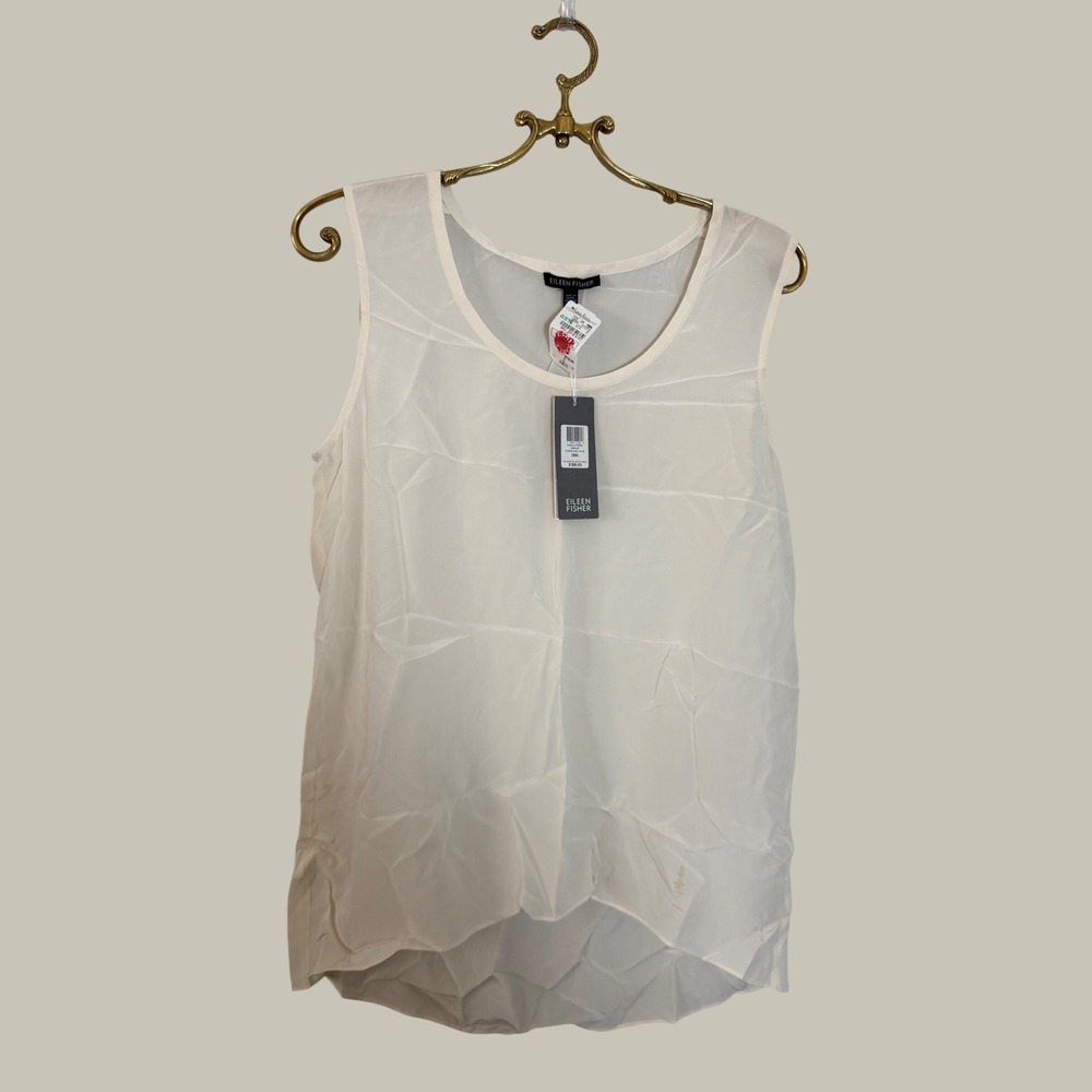 Eileen Fisher Silk Tank Top Soft White High Low Scoop Neck F4HN-U1789M NWT Small